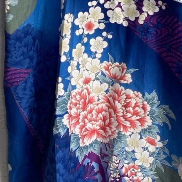 Vintage FP in Tokyo Bright Blue Floral Kimono Robe in Size Medium* - Picture 4 of 10